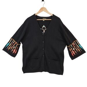 Bob Mackie Wearable Art Dreamcatcher Southwestern‎ Embroidered Cardigan 1X